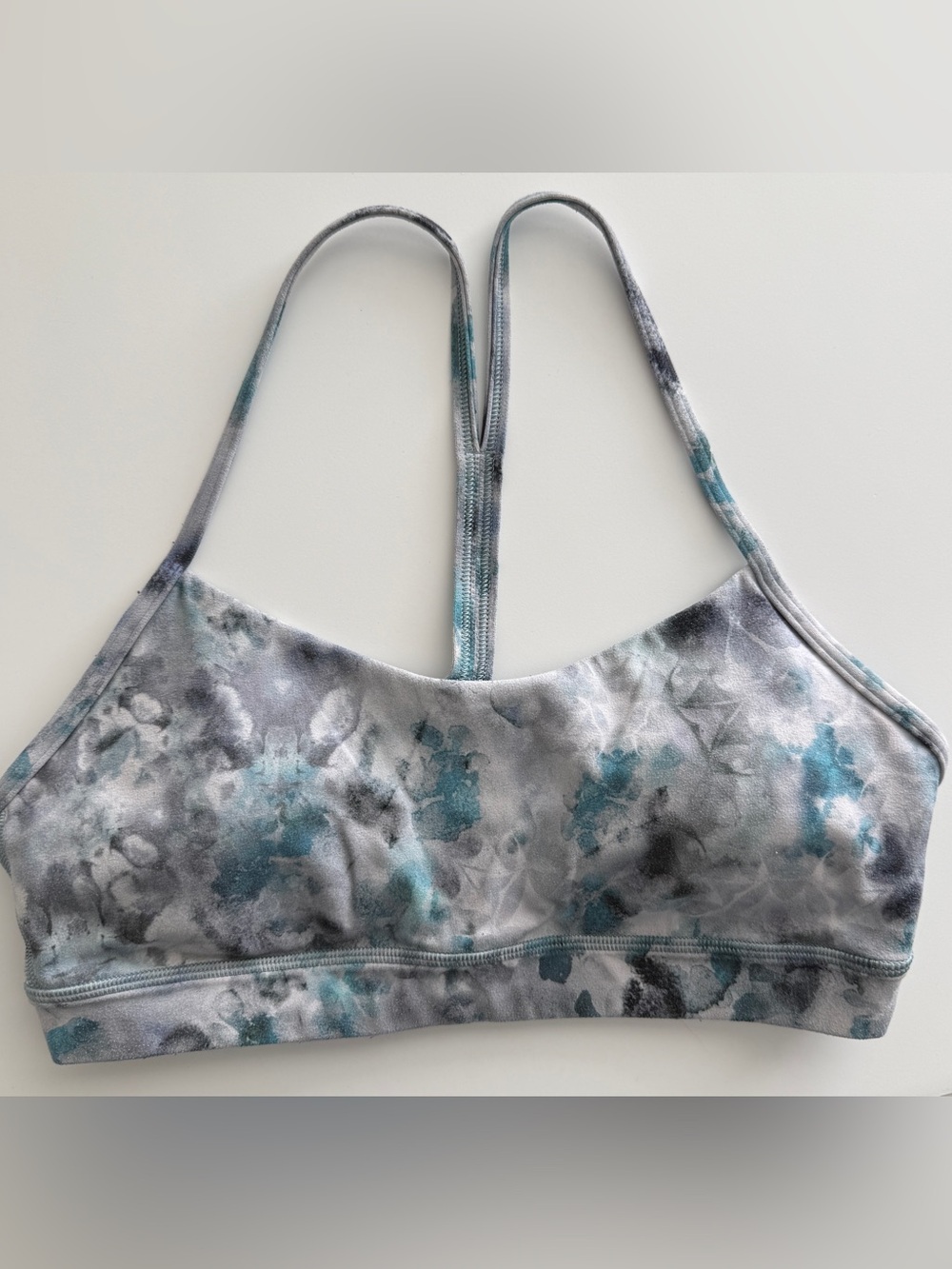 lululemon athletica Grey and Teal Tie-Dye Thin-Strap Padded Sports Bra